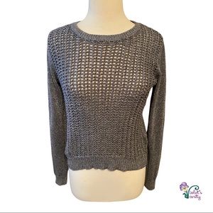Kenneth Cole New York Chain Link Armor Open Knit Sweater Metallic Gray Sz XS